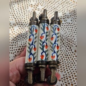 Polish Pottery Pull Handles For Cabinet Set Of 3 Used